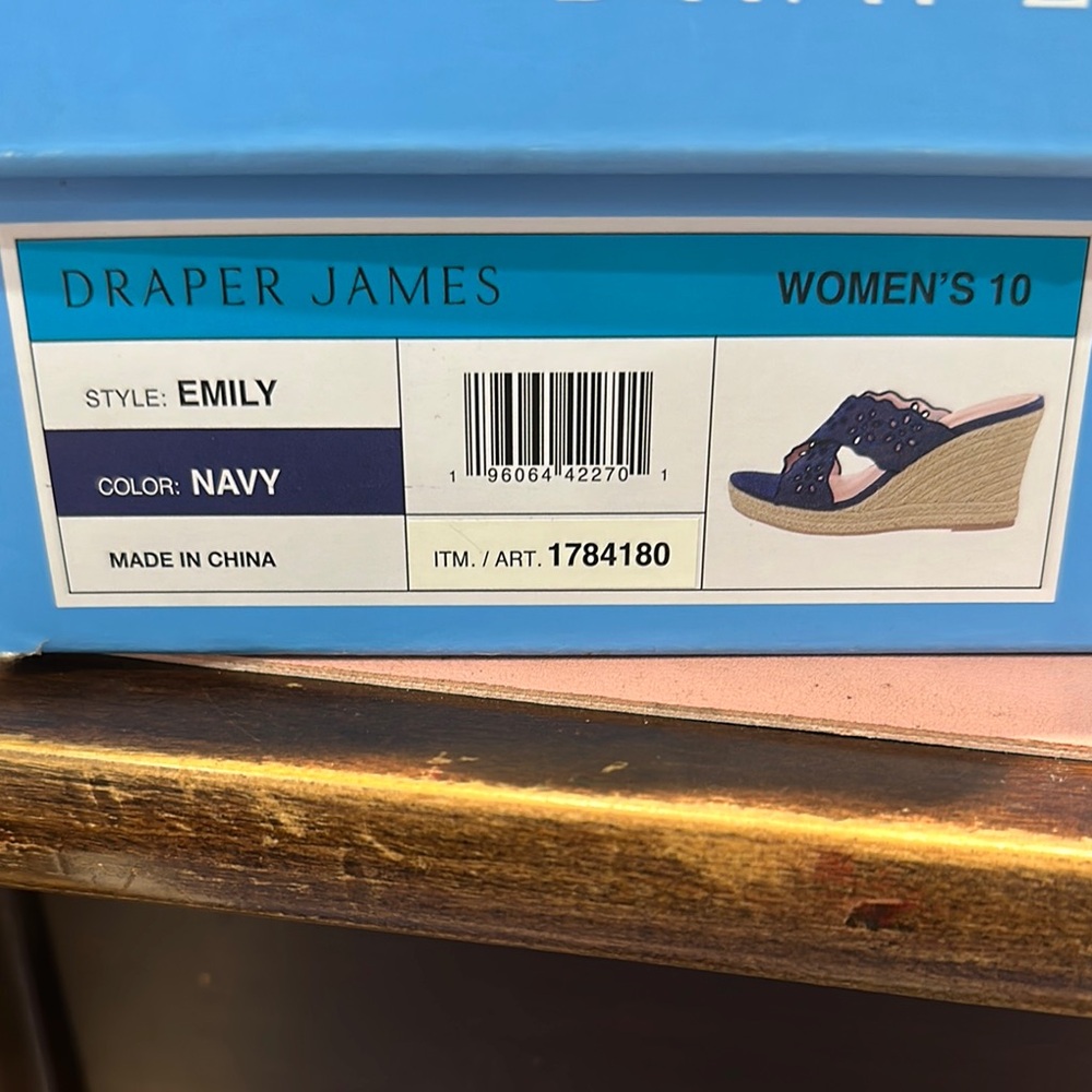 Draper James Navy Blue Cutout Espadrille Wedge Sandals - Picture 12 of 14